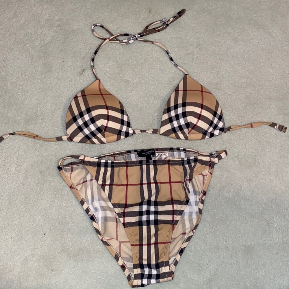 Burberry Tan and Black Checkered Bikini